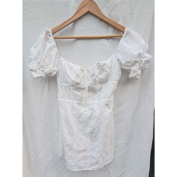 Princess Polly Womens White Rose Mini Dress Sz 6 Milkmaid Peasant Puff Sleeve - Picture 3 of 5